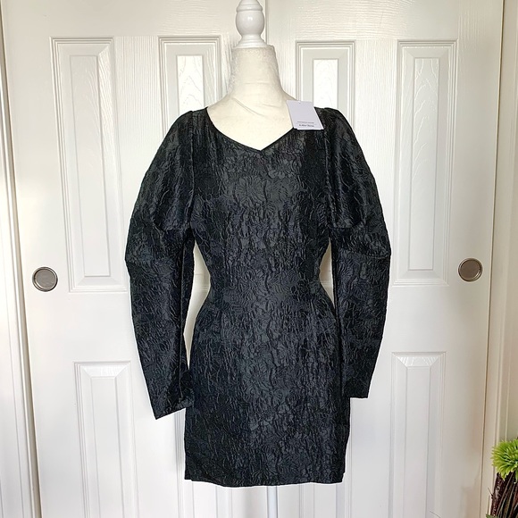 NWT & Other Stories Textured Puff Sleeve Black Dress sz 0 XS - Picture 7 of 15